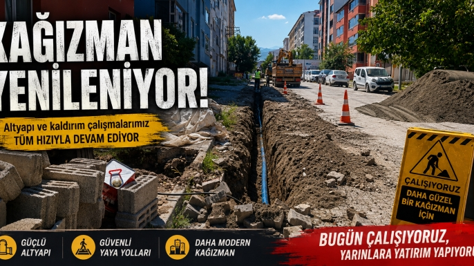 Kağızman’da Kaldırım Çalışmaları Hız Kesmeden Sürüyor