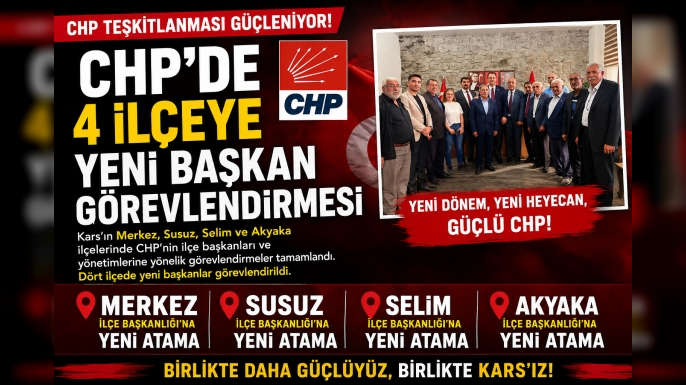 CHP’de 4 İlçeye Yeni Başkan Görevlendirmesi,