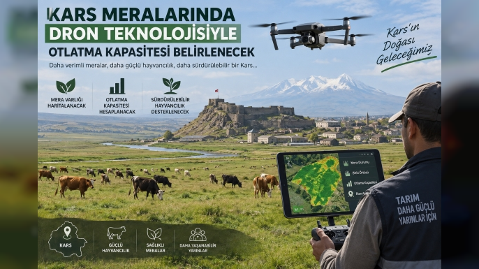 KARS MERALARINDA DRON TEKNOLOJİSİYLE OTLATMA KAPASİTESİ BELİRLENECEK