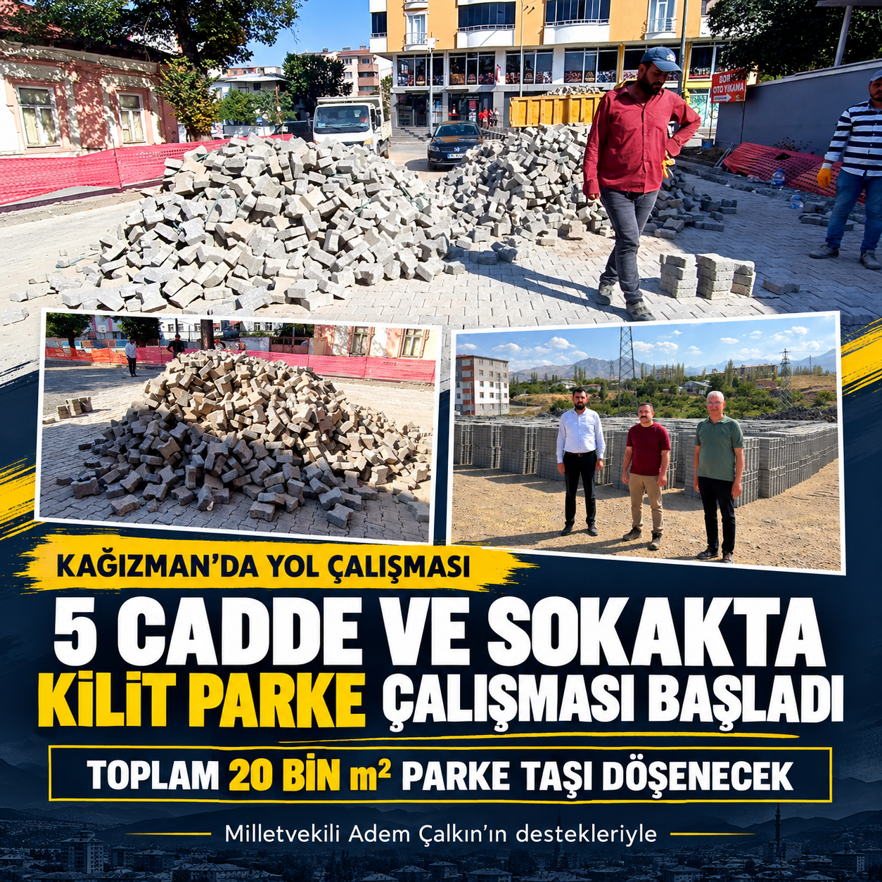 Kağızman’da 5 Cadde ve Sokakta Kilit Parke Çalışması Başladı